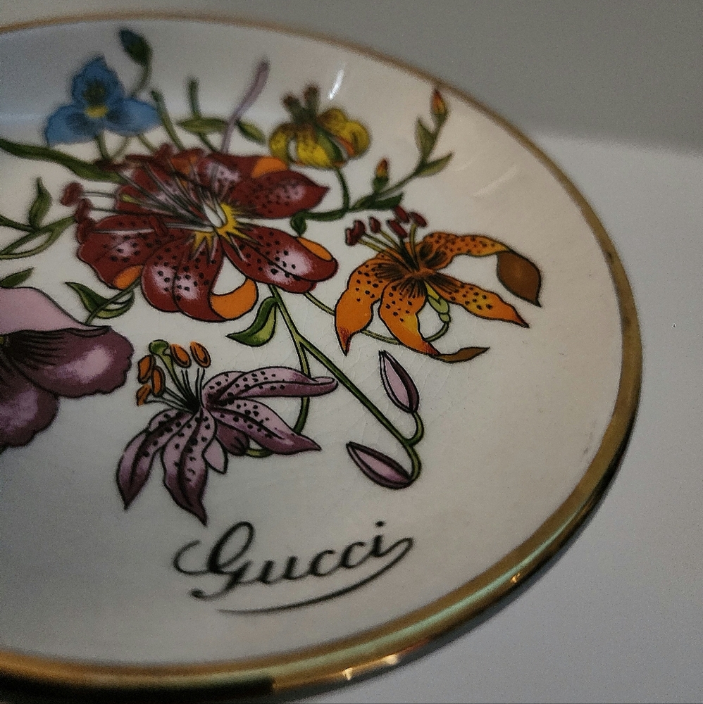 Rare Vintage x GUCCI Porcelain Floral Print Trinket Dish Ashtray